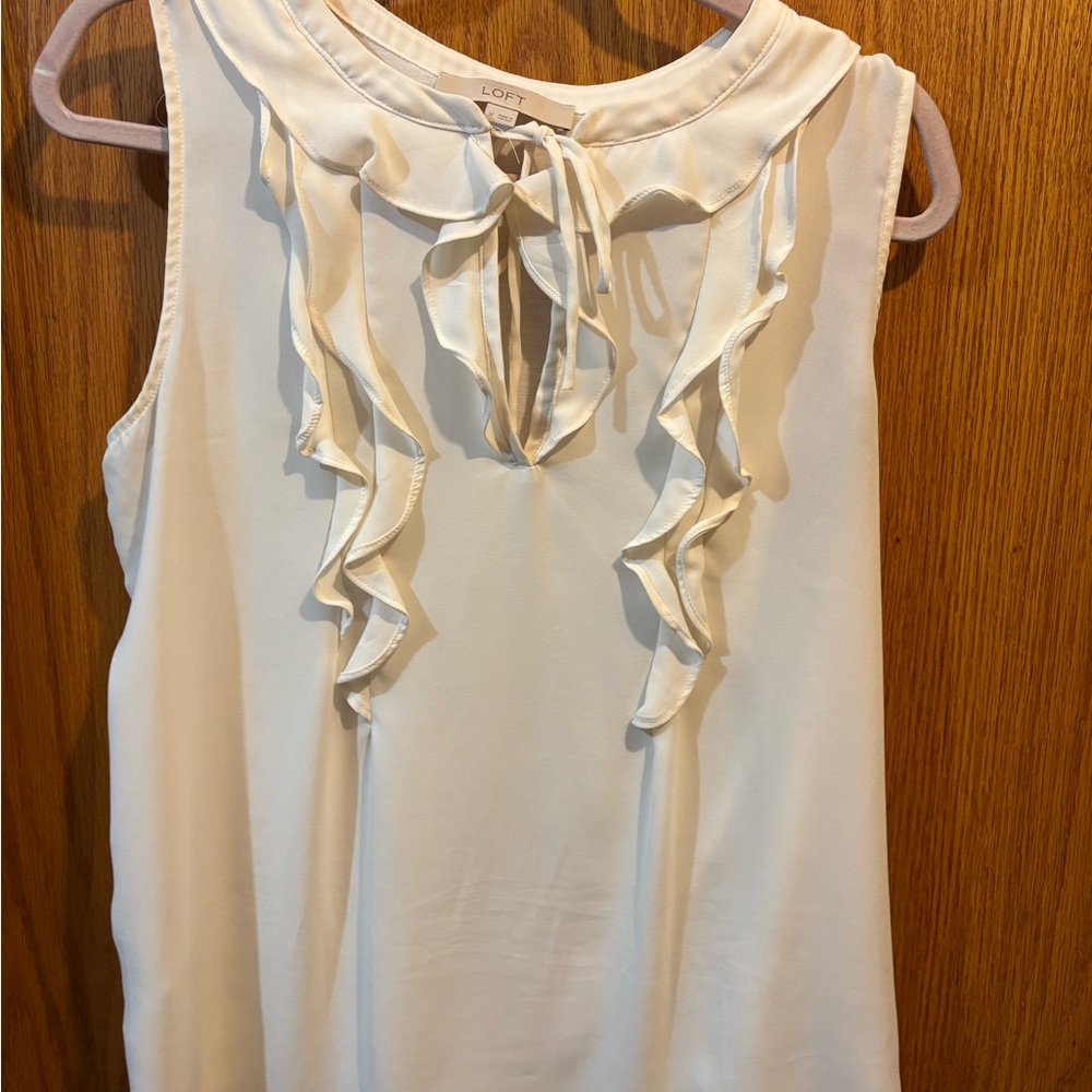 LOFT Ivory Ruffle Detail Blouse